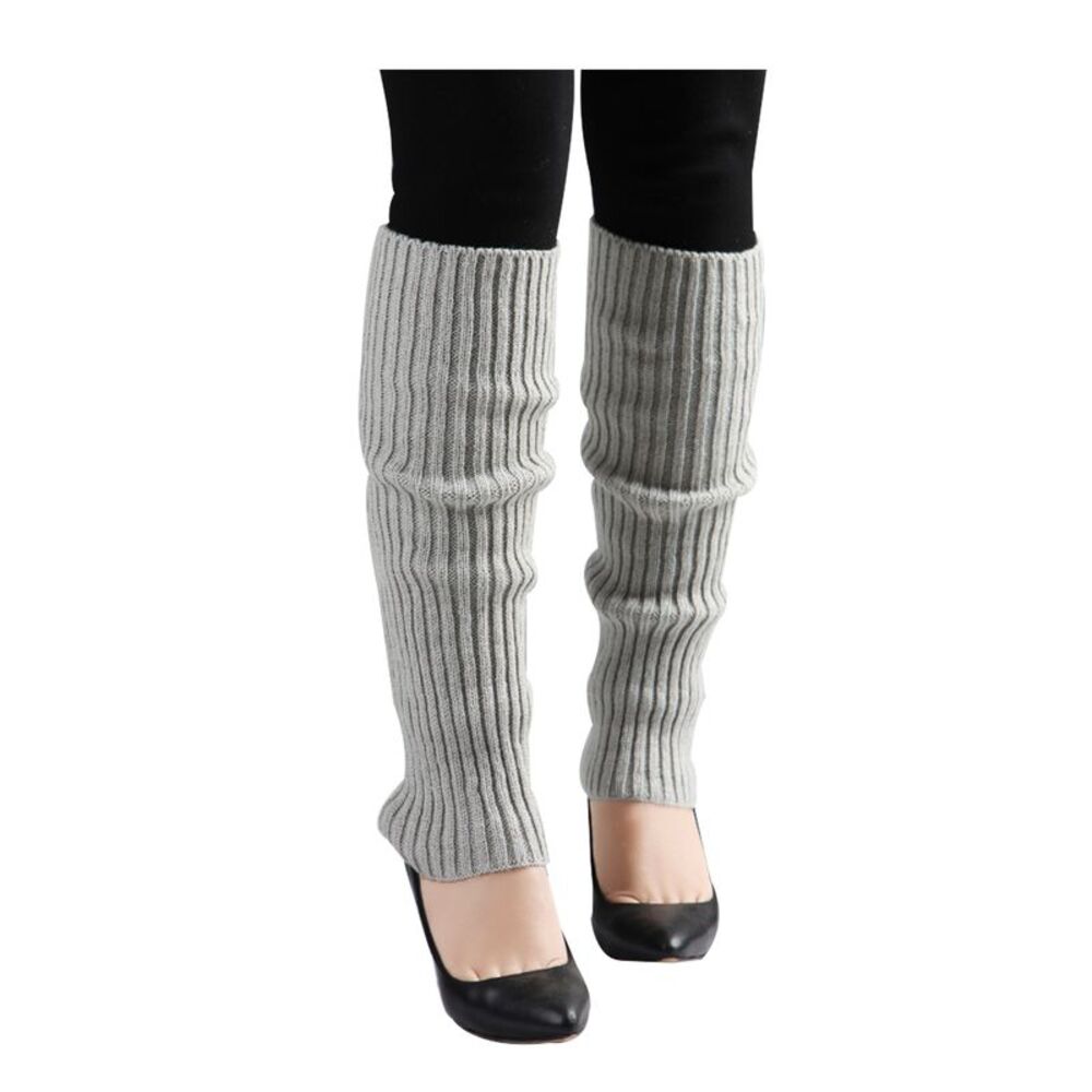 Knitted Toeless Solid Warm Stretchy Knee High Ribbed Leg Warmers Light Gray